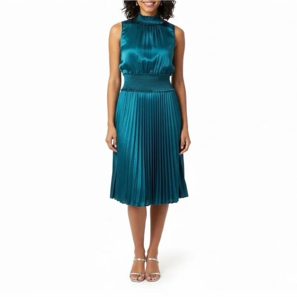 Nanette Lepore Teal Pleated Midi Dress - Picture 2 of 7